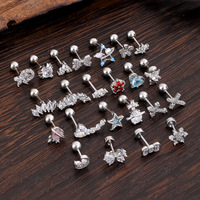 Boucles d'oreilles clous en acier inoxydable pour cartilage, zircon, piercing hélix, mini nœud, étoile, cœur, tragus, bijoux de mode pour femmes