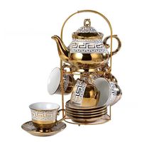 Service à thé et café en porcelaine au design doré de luxe théière en céramique écologique avec support fonction pliante