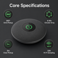 Microphone de conférence en cascade PoE, 6 micros, prise en charge à 360 degrés, câble USB Type-C de 3 mètres, vente en gros pour la visioconférence