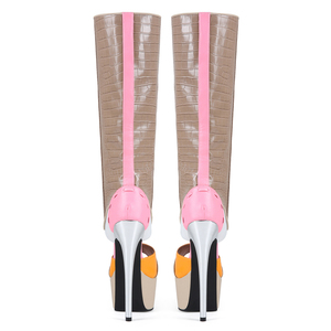 Bottes d'été à bout ouvert pour femme, sandales mi-mollet multicolores, grandes tailles 47, chaussures patchwork, talons hauts et fins, plateformes, bottines longues - Product Image 3