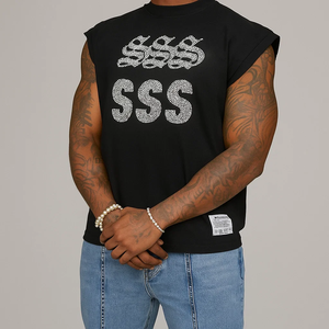 ผู้ผลิตเสื้อผ้าสั่งทำ เสื้อยืดคอตตอน 100% เสื้อครอปประดับอัญมณีสำหรับผู้ชาย เสื้อแขนกุด เสื้อกล้าม - Product Image 2