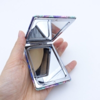 Miroir de poche à maquillage de luxe personnalisé en métal, mignon, orné de marque, rectangle, logo personnalisé, miroir en cuir avec diamant
