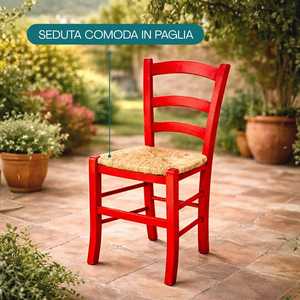 Sedia Rustica in Legno Verde con Seduta in Paglia 43x42x86 Cm, Robusta e Tradizionale per Casa e Cucina - Product Image 3