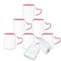 Mug intérieur de couleur par sublimation de 11oz avec poignée en forme de coeur 10 couleurs pour impression par transfert thermique DIY