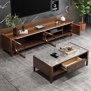 <b>Walnut</b> Solid Wood Tv Cabinet And <b>Coffee</b> <b>Table</b> Combination Minimalist Design Living Room Furniture Set - Product Image 3