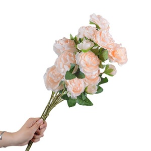 Fleurs de pivoine artificielles à trois têtes, fleurs en soie, décoration de mariage, blanc, rose, rouge, orange, bleu, couleur champagne - Product Image 5
