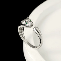 Bijoux élégants de haute qualité, argent sterling rhodié S925, bague ouverte à tête de panthère, réglable, cadeau de Noël pour femmes, vente en gros, haut de gamme