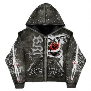 Sudadera con Capucha y Cremallera Estilo Punk para Hombre, Negra y Azul, 100% Algodón, Forro Polar Transpirable, Talla Grande, Manga Regular, Ropa de Invierno - Product Image 5