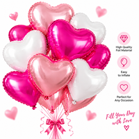 Ballons en aluminium en forme de cœur de 18 pouces, rose brillant et blanc, ballons flottants individuels pour la Saint-Valentin, anniversaire, mariage, décoration de fête