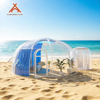 Kawagebo Kamp (KK) 6m + 2.5m Rumah Kubah Geodesik Prefabrikasi Polikarbonat PC Hotel Igloo Glamping Bubble Dome dengan Kamar Mandi