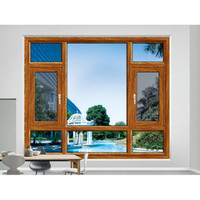 Modèle de fenêtre de porte en alliage d'aluminium de couleur bois au design moderne pour villa auvent de sous-sol battant pivotant style ouvert en acier inoxydable