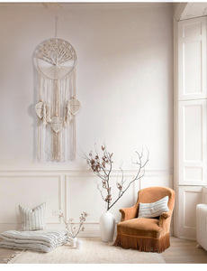 Macramé bohemio hecho a mano <span class=keywords><strong>para</strong></span> colgar en la pared, cuentas de madera ecológicas y tapiz de hojas <span class=keywords><strong>para</strong></span> la decoración del dormitorio del hogar, técnicas tejidas - Product Image 2