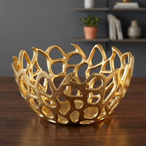 Luxury Gold Abstract Openwork Decorative Bowl Modern Metal Centerpiece Fruit Bowl - Product Image 5
