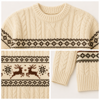 Pull unisexe en tricot torsadé rétro de Noël, motif Fair Isle, rennes et flocons de neige, col rond, vêtements d'hiver pour les fêtes, logo personnalisé OEM