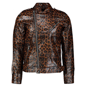 Blouson aviateur en cuir de luxe à imprimé léopard tissé sur mesure, décontracté d'hiver, grande taille, fourrure de mouton, fermeture éclair coupe-vent pour homme - Product Image 1