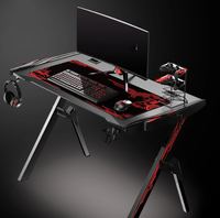 Bureau de jeu pour ordinateur moderne en métal noir, personnalisé, avec éclairage LED, extensible en forme de Z, pré-assemblé, de haute qualité, pour chambre de joueur 2026