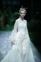 Jusere Fashion Dress Col Haut Manches Longues Belle Dentelle Appliques Combinaison Aline Robe De Mariée Robe De Mariée