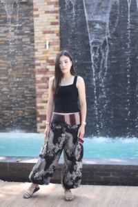 กางเกงฮาเร็มผ้าฝ้าย100% กระเป๋าโอเวอร์ไซส์เอวยางยืดลำลอง - Product Image 6