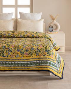 Reversible Cotton Quilt Yellow Blue Pink Block Print Boho Bed Cover King Comforter Soft All Season - Product Image 6
