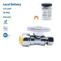 Robinet d'arrêt à bille en laiton chromé à faible teneur en plomb KING SMART NSF 1/2 " à raccord rapide 3/8 " OD à compression pour l'eau (USA Canada Livraison Gratuite)