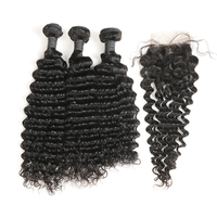 LSY Paquets de cheveux vierges brésiliens de vison brut avec fermeture Cuticule alignée Cheveux raides Cheveux humains HD Lace Wave Style