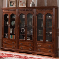 Bibliothèque d'angle en bois massif de style américain antique MINIS avec double porte vitrée pour bureau à domicile, sans assemblage