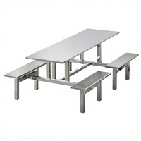 Ensemble table et chaises de cantine intégrées en acier inoxydable pour écoles, 6 places, 304, tables à manger rapides personnalisées, design contemporain, durable