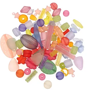 定制多种形状可爱透明塑料磨砂圆珠星星魅力大孔工艺珠DIY儿童