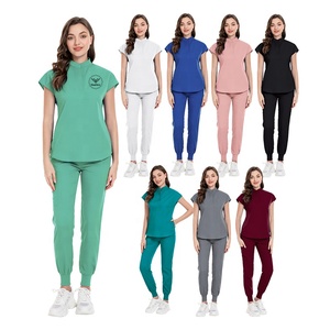 Conjuntos <span class=keywords><strong>de</strong></span> Uniformes Médicos Personalizados <span class=keywords><strong>de</strong></span> Moda para <span class=keywords><strong>Mujer</strong></span> al por Mayor: Blusa <span class=keywords><strong>de</strong></span> Manga Corta con Cuello Mandarín <span class=keywords><strong>y</strong></span> <span class=keywords><strong>Pantalón</strong></span> Jogger - Product Image 2