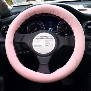 Housse de volant rose en faux daim, ajustement universel pour accessoires intérieurs de voiture - Product Image 2