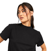 Camiseta de Lujo para Mujer, 220 GSM, 100% Algodón, Ecológica, Hombros Caídos, Manga Corta, con Logotipo de Marca Personalizado, Color Negro Liso