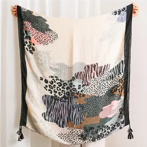 Fashion cotton and linen printed gradient scarf sequins elegant shawl