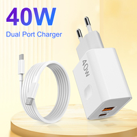 Chargeur rapide double port PD 40W USB-A USB-C avec câble de données Type-C, prise EU/US/AU/UK, prix d'usine, adaptateur secteur pour téléphone portable