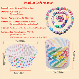 100 Stück runde, ölbeständige Cupcake-Förmchen aus Papier, ofenfest, saugfähig, Kuchenformen, Muffin-Papierförmchen für Backwerkzeuge, Großhandel - Product Image 2