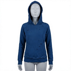 เสื้อฮู้ดผู้หญิงทรงหลวมยี่ห้อ WARPRO INDUSTRY สีน้ำเงินล้วน ผ้าถัก 100% คอตตอน ดีไซน์แบบวินเทจ ลุคสบายๆ สำหรับฤดูใบไม้ร่วง ระบายอากาศได้ดี - Product Image 1