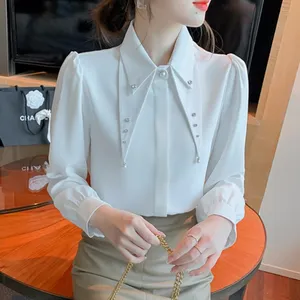 White Chiffon Shirt Women's Spring Autumn Clothing 2022 New Fashion Long Sleeve Top Korean Style OL Office Blouses