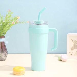 Gobelet isotherme de voyage 40oz Ice Bully Handle pour voiture, en acier inoxydable, avec couvercle et paille, antidérapant, logo personnalisé OEM - Product Image 3