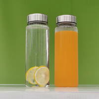 Bouteille d'eau Tritan de qualité alimentaire 500 ml avec couvercle en acier inoxydable, lavable au lave-vaisselle, réutilisable pour le bureau et les voyages