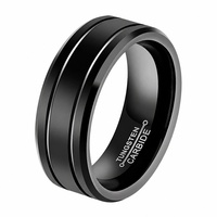 Bague unisexe en acier inoxydable plaqué or 18 carats, noire, épaisse, brossée, double rainure intérieure, hypoallergénique
