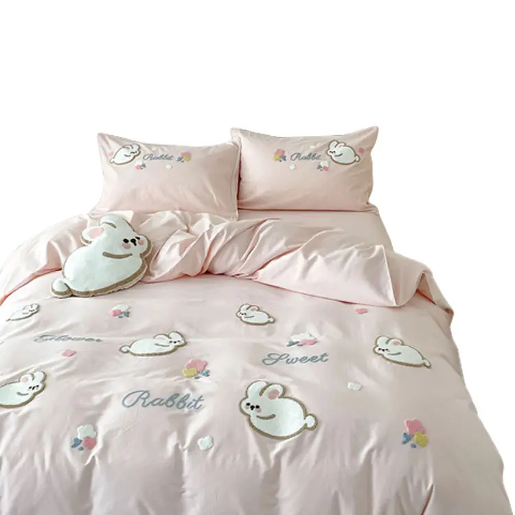 素敵なタオル刺繍キルトセット寝具オーガニックコットン刺繍卸売ベッドシーツ寝具セット子供用