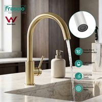 Robinet de cuisine Frascio à poignée unique en acier inoxydable SUS304, sans plomb, finition brossée, avec valve en céramique, pour eau froide et chaude, pour évier de cuisine