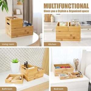 Wooden storage <b>box</b> for kitchen cutlery organizer, desktop <b>makeup</b> brush storage <b>box</b> with handle and compartments - Product Image 4