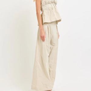 Nouvel ensemble tendance en lin sans dos, crop top et pantalon, pour femme, décontracté, respirant, en lin uni - Product Image 4