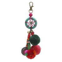 Porte-clés attrape-rêves bohème personnalisé, perles en bois faites à la main, pompons en peluche, breloques, pendentif de sac, porte-clés pour décoration