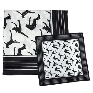 Fashion 100% Natural Silk Twill Customize Black Scarf White Private Label And Fine Art Pocket Square For Women Set