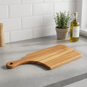 Planche à découper rectangulaire en teck rustique moderne avec poignée droite pour légumes - Product Image 3