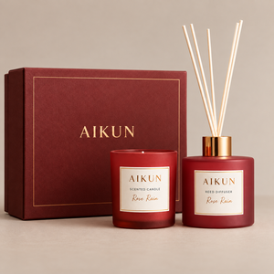 Coffret Cadeau Aikun : Bougie Parfumée Rose Rouge en Verre et Diffuseur à Bâtonnets – Parfum d'Ambiance Maison – OEM ODM Emballage Personnalisé Commandes en Gros pour Cadeaux - Product Image 1