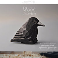 Wood Carving Raven Animal Figurine Masterfully Hand-Carved Solid Wood Collecting Display