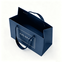 Sac en papier bleu marine personnalisé avec poignée, sac de shopping de luxe avec laminage mat pour l'emballage de vins et spiritueux haut de gamme, emballage cadeau pour les marques