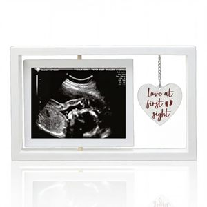Cadre <span class=keywords><strong>photo</strong></span> échographique en bois blanc, cadre pour échographie de bébé <span class=keywords><strong>avec</strong></span> breloque cœur « <span class=keywords><strong>Amour</strong></span> à l'Première Vue » pour souvenir de grossesse - Product Image 1